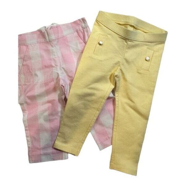 NWT Janie and Jack Girls 2 Pair Pink/White Pants & Yellow Leggings - Size 18-24M - Picture 1 of 12